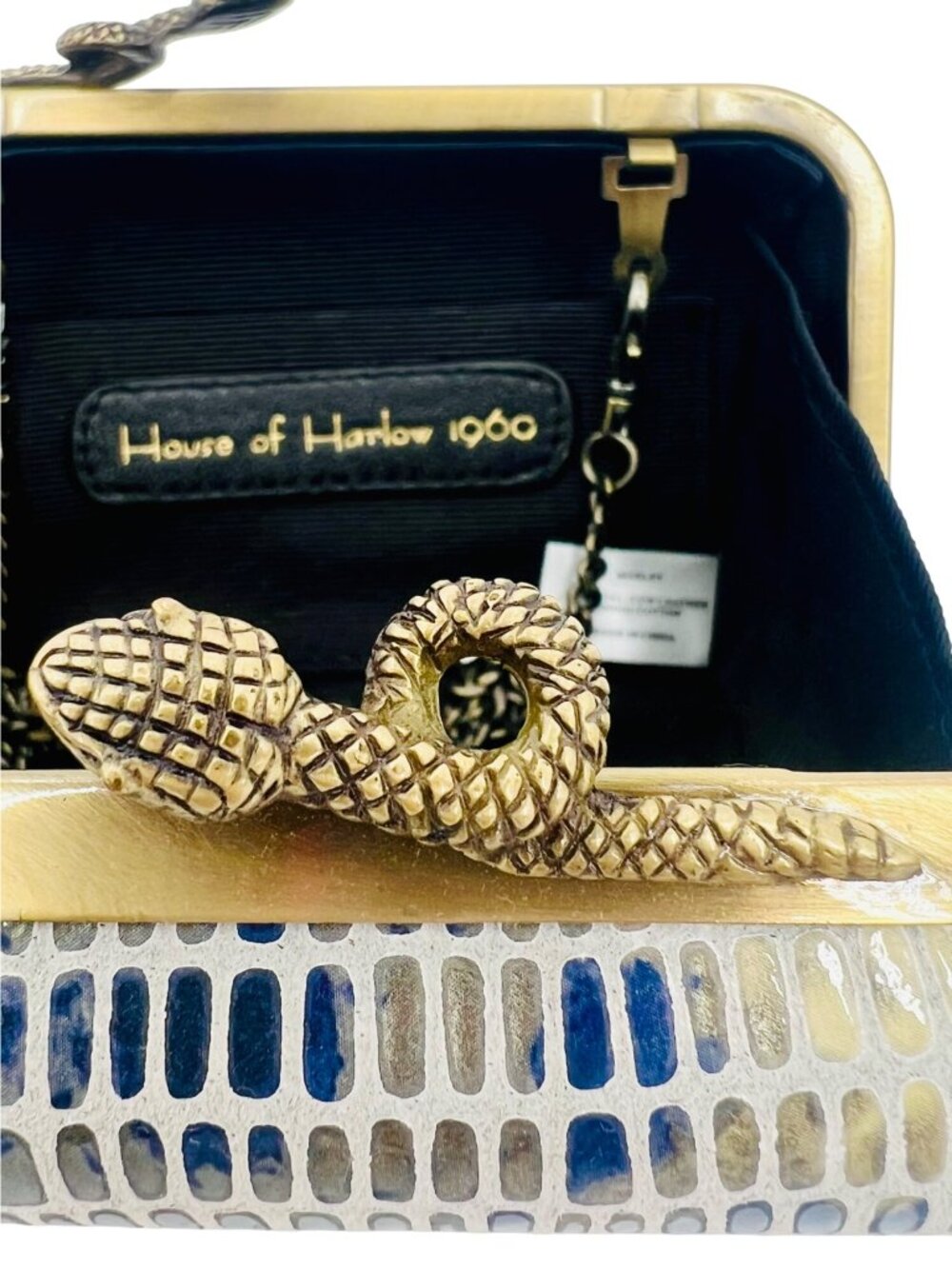 VTG NWT House of Harlow 1960 Blue Embossed Leather Snake Skin Bag | McBling Y2K - Picture 6 of 16